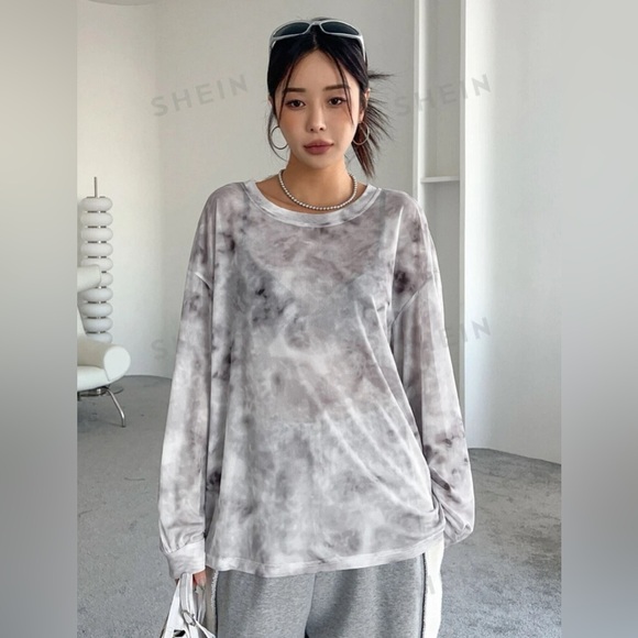 Tie Dye Drop Shoulder Oversized Mesh Top - Picture 2 of 6